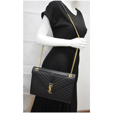 YVES SAINT LAURENT Large Envelope Grain De Poudre Chain Shoulder Bag Black