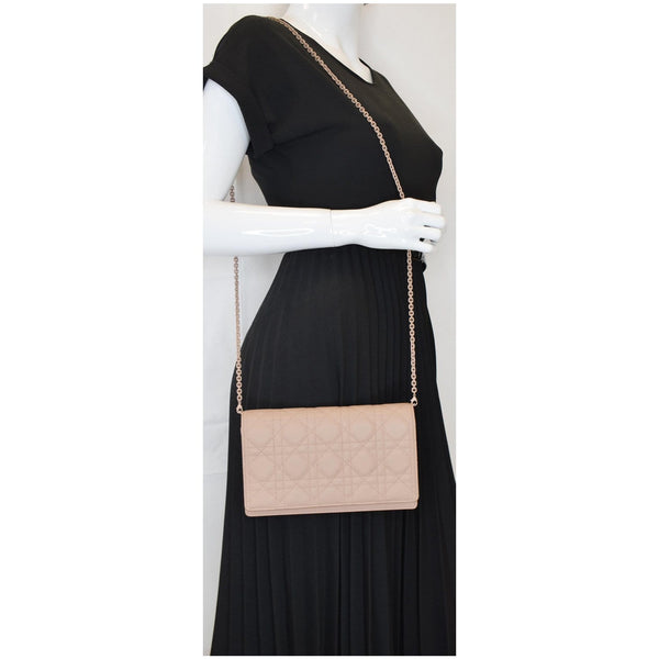CHRISTIAN DIOR The Lady Dior Calfskin Chain Pouch Bag Blush Ultramatte - Final Sale