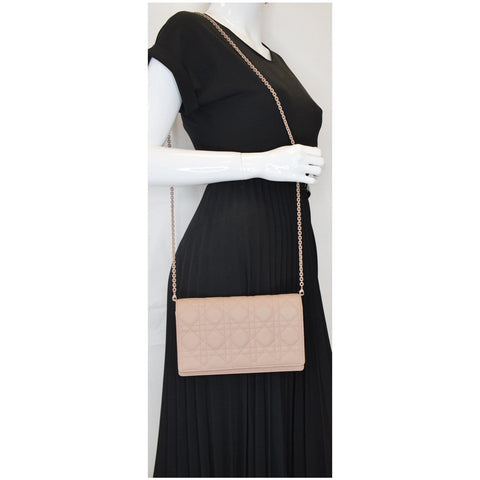 CHRISTIAN DIOR The Lady Dior Calfskin Chain Pouch Bag Blush Ultramatte - Final Sale