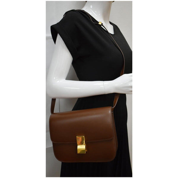 CELINE Classic Box Medium Calfskin Leather Crossbody Bag Brown