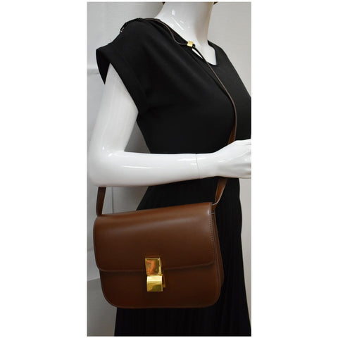CELINE Classic Box Medium Calfskin Leather Crossbody Bag Brown