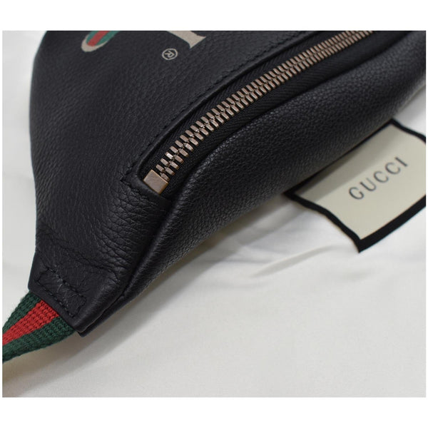 Used Gucci Print Small Leather Belt Waist Bum Bag Black
