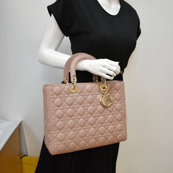 CHRISTIAN DIOR Lady Dior Large Quilted Leather Shoulder Bag Blush