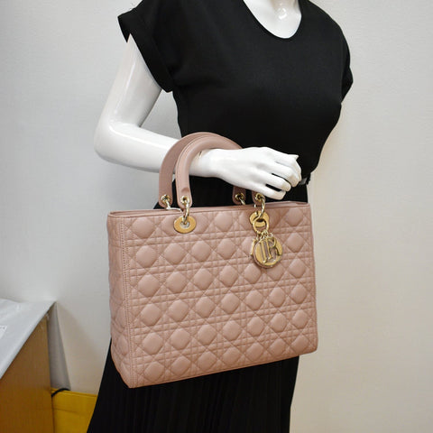 CHRISTIAN DIOR Lady Dior Large Quilted Leather Shoulder Bag Blush