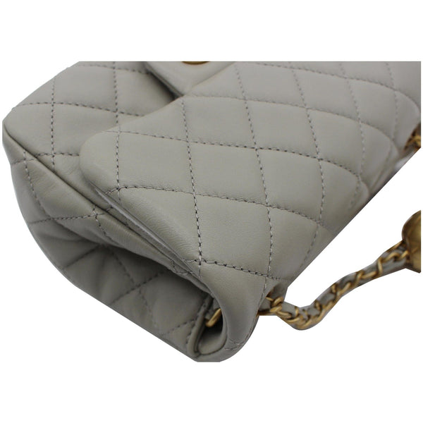 CHANEL CC Pearl Crush Mini Flap Quilted Lambskin Leather Shoulder Bag Light Grey