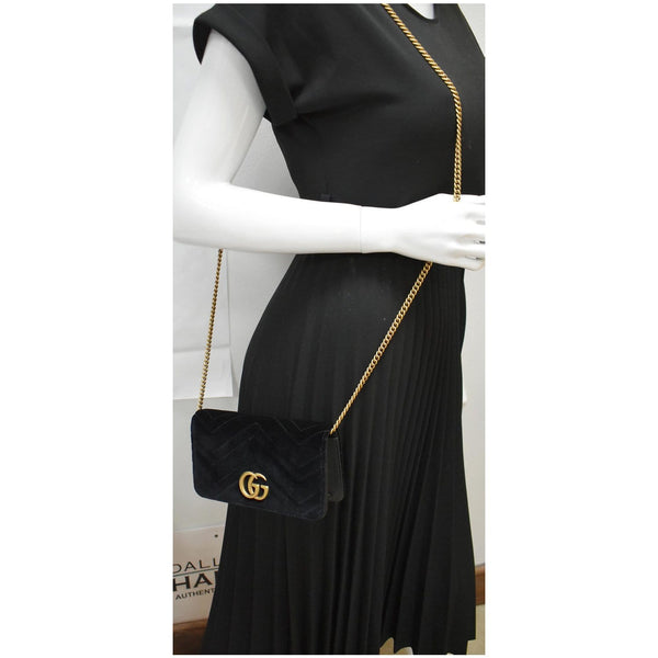 GUCCI GG Marmont Suede Leather Crossbody Bag Black 488426