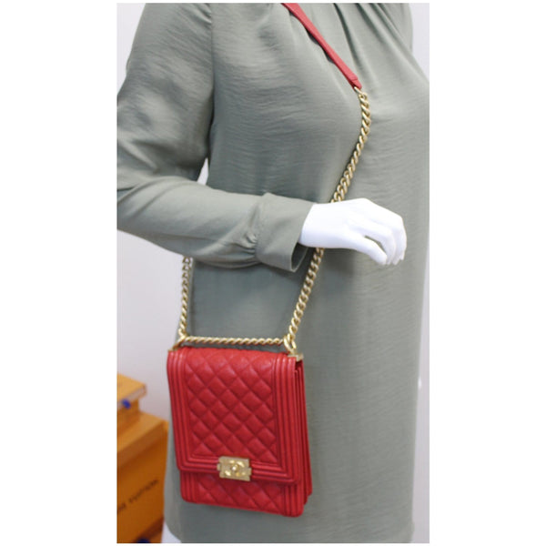 Chanel North South Boy Quilted Caviar Leather Bag