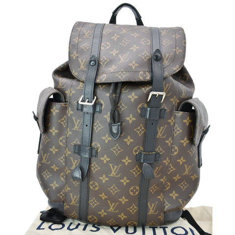 LOUIS VUITTON Christopher Monogram Macassar Canvas Backpack Bag Brown