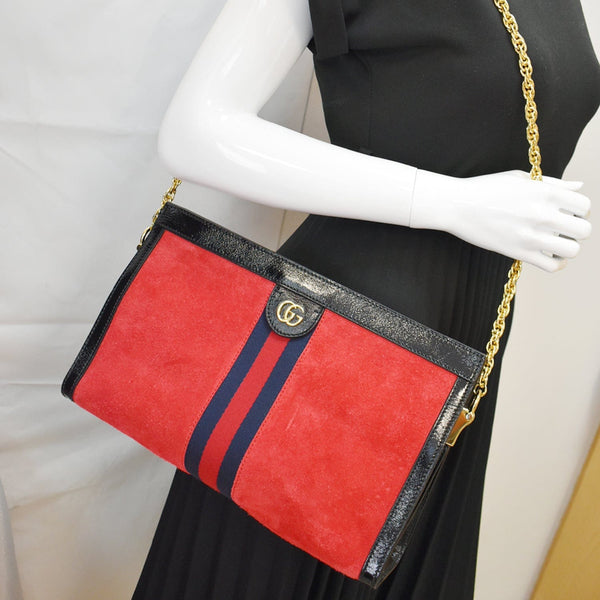 GUCCI Ophidia GG Medium Web Suede Leather Shoulder Bag Red 503876 - Hot Deals
