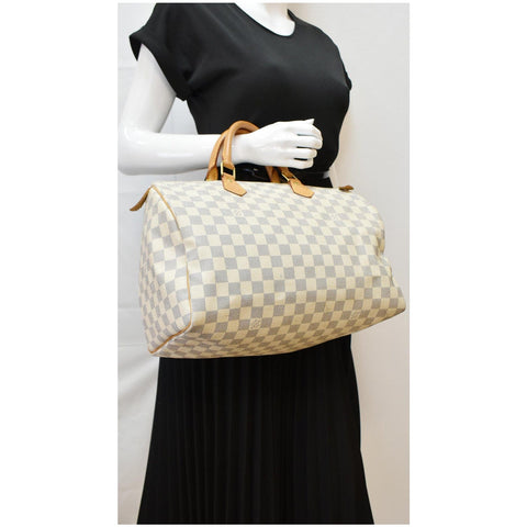 LOUIS VUITTON Speedy 35 Damier Azur Satchel Bag White