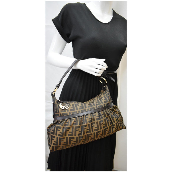 FENDI Chef Zucca Canvas Hobo Bag Brown