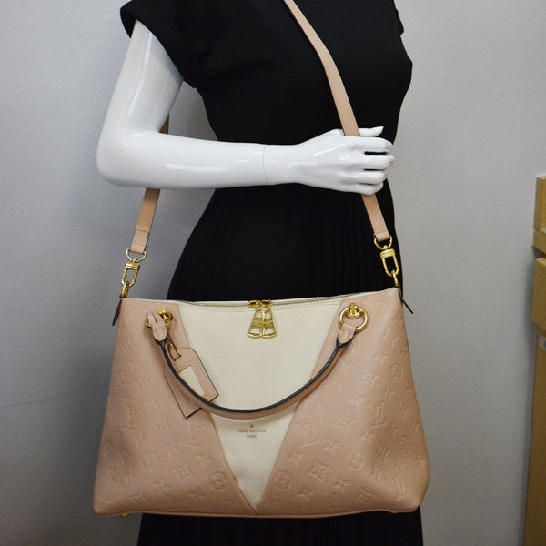 LOUIS VUITTON V MM Monogram Empreinte Tote Shoulder Bag Rose