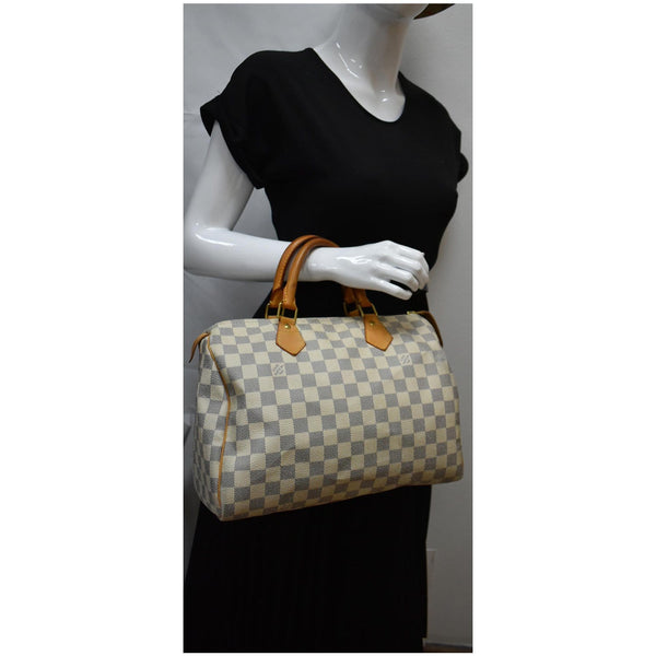 LOUIS VUITTON Speedy 30 Damier Azur Satchel Bag White
