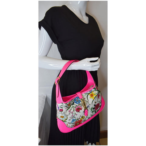 GUCCI Flora Jackie Medium Canvas Hobo Bag Pink 550152