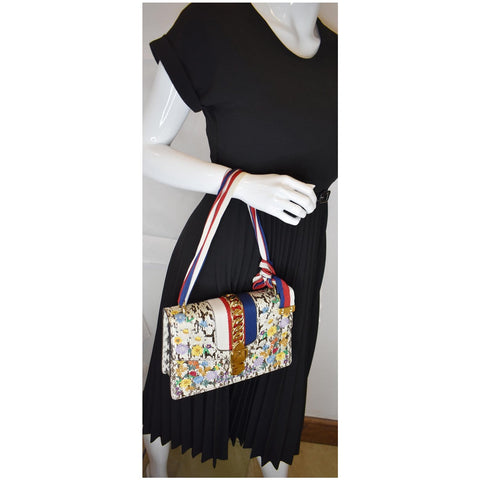 Gucci Small Sylvie Floral Embroidered Snakeskin Shoulder bag