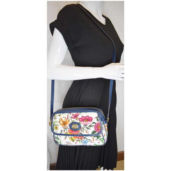 GUCCI Small Flora Canvas Tote Shoulder Bag Blue 550147