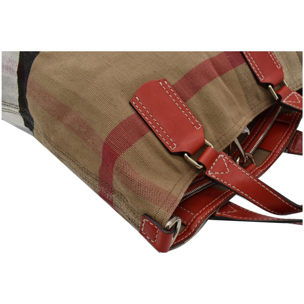 BURBERRY Susanna Medium Check Canvas Leather Bucket Shoulder Bag Red