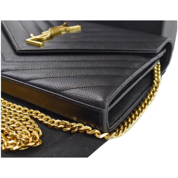 YVES SAINT LAURENT Matelasse Chevron Grain De Poudre Envelope Chain Wallet Black