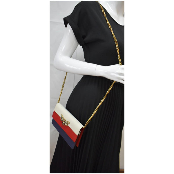 GUCCI Queen Margaret Leather Chain Wallet Red 476079