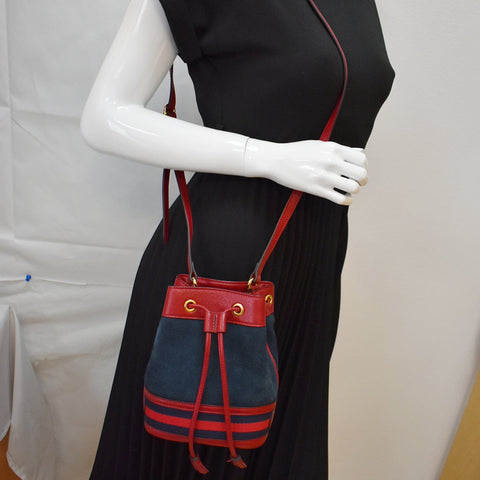 GUCCI Ophidia Mini Leather Trimmed Suede Bucket Bag Blue 550620