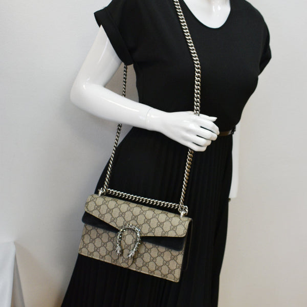 GUCCI Dionysus Small GG Supreme Shoulder Bag Beige 499623