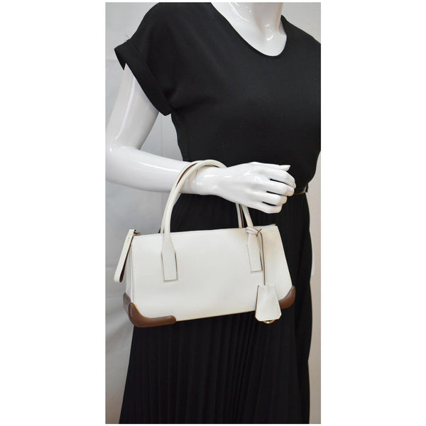 PRADA Leather Top Handle Bag White