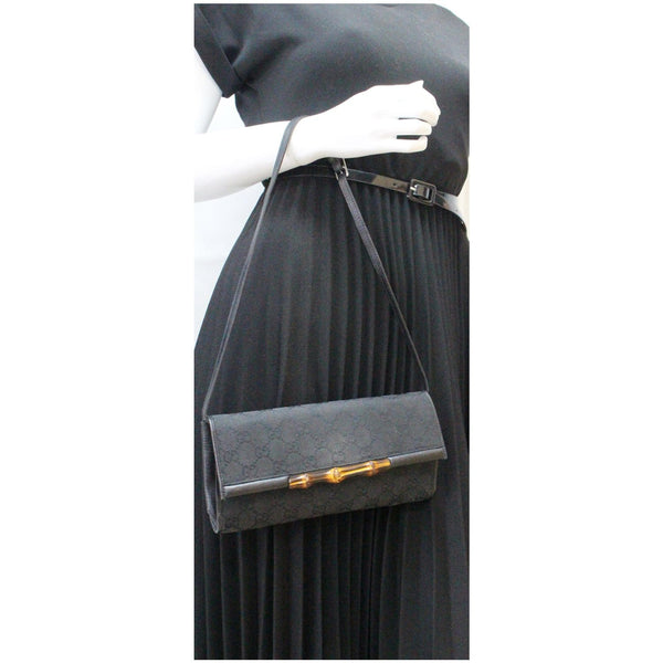 Gucci Bamboo GG Monogram Canvas Clutch Handbag Black