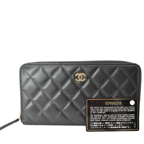 CHANEL Quilted Leather Zip Around Wallet Black
