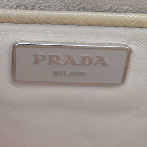 PRADA Vernice Crystal Small Frame Studded Saffiano Leather Top Handle Bag Beige