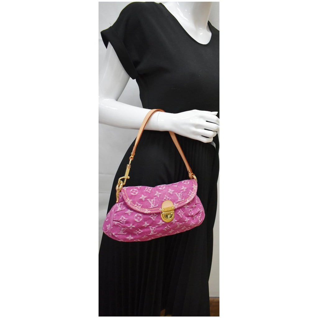 Louis Vuitton Mini Pleaty Monogram Denim Shoulder Bag Fuchsia Pink M95216  Auth