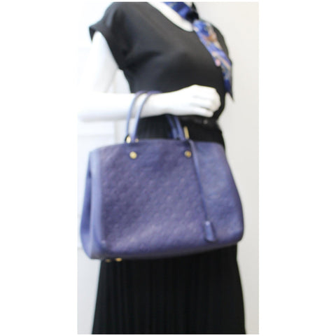LOUIS VUITTON Montaigne GM Empreinte Leather Tote Bag Blue