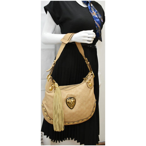 GUCCI Babouska Heart Guccissima Leather Hobo Bag Beige 211965