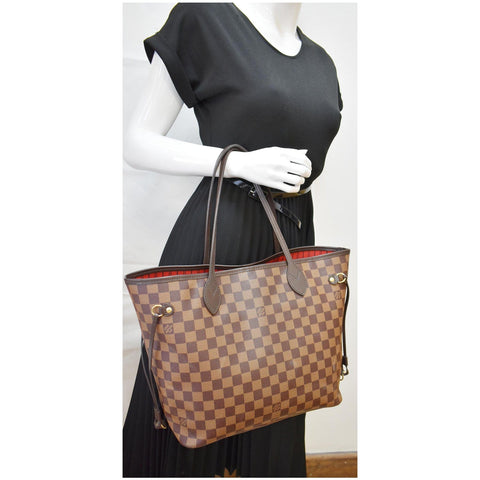 LOUIS VUITTON Neverfull MM Damier Ebene Tote Bag Brown
