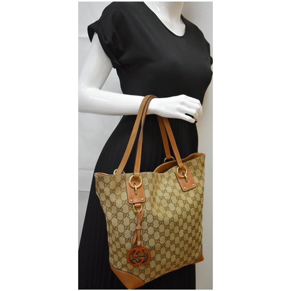 GUCCI Medium Charm GG Canvas Tote Bag Beige 247237
