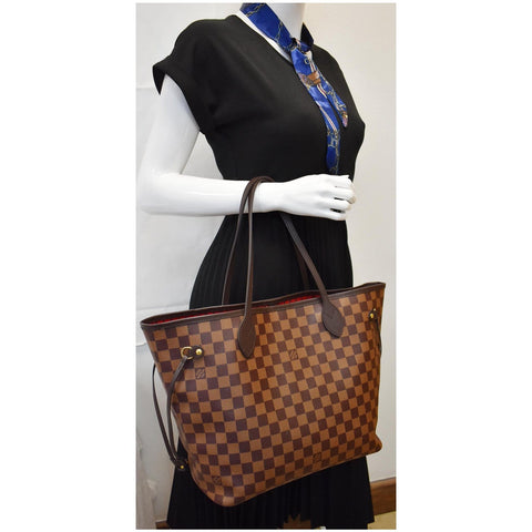 LOUIS VUITTON Neverfull MM Damier Ebene Shoulder Bag Brown