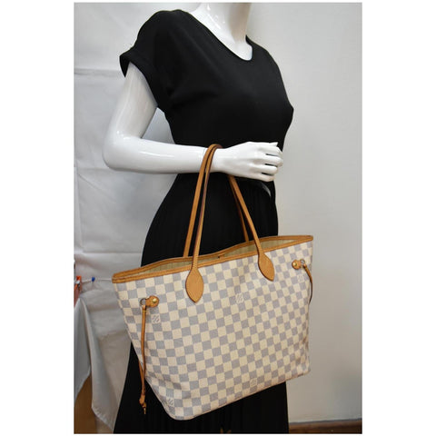 LOUIS VUITTON Neverfull MM Damier Azur Tote Bag White