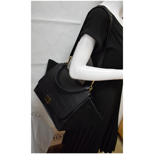 CELINE Trapeze Medium Croc Tote Shoulder Bag Black