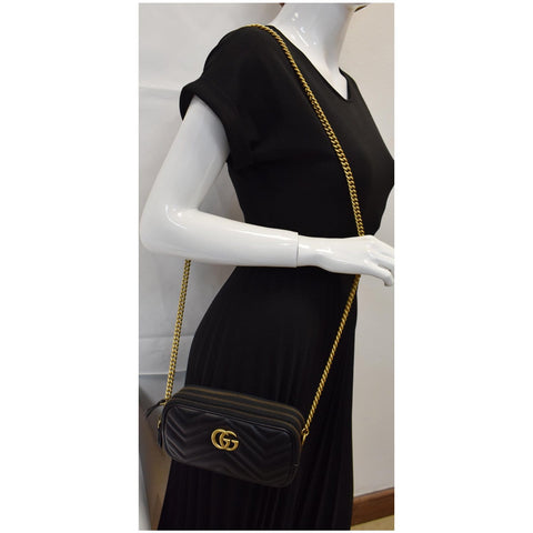 GUCCI GG Marmont Mini Chain Crossbody Bag Black 546581