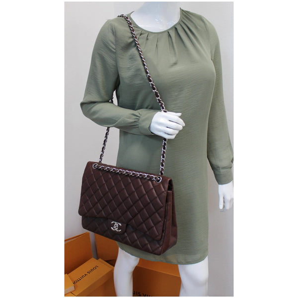 CHANEL Maxi Classic Flap Caviar Leather Shoulder Bag Brown