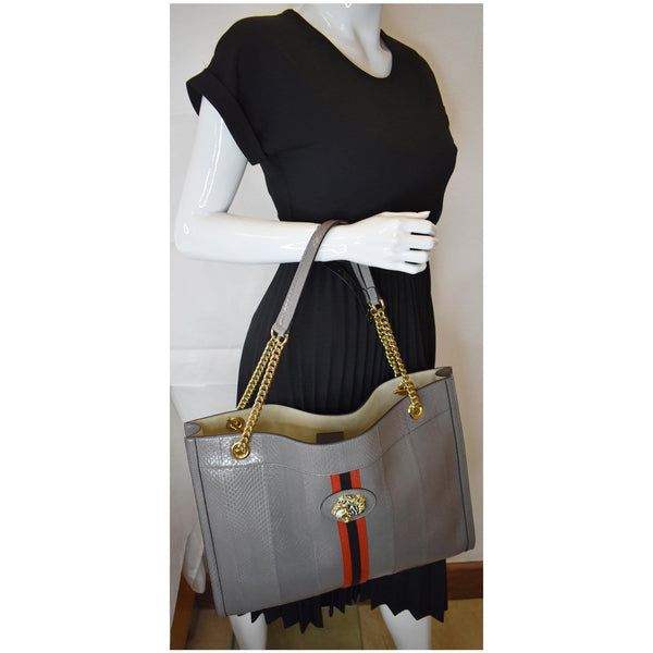 Gucci Rajah Large Snakeskin Tote Shoulder Bag grey