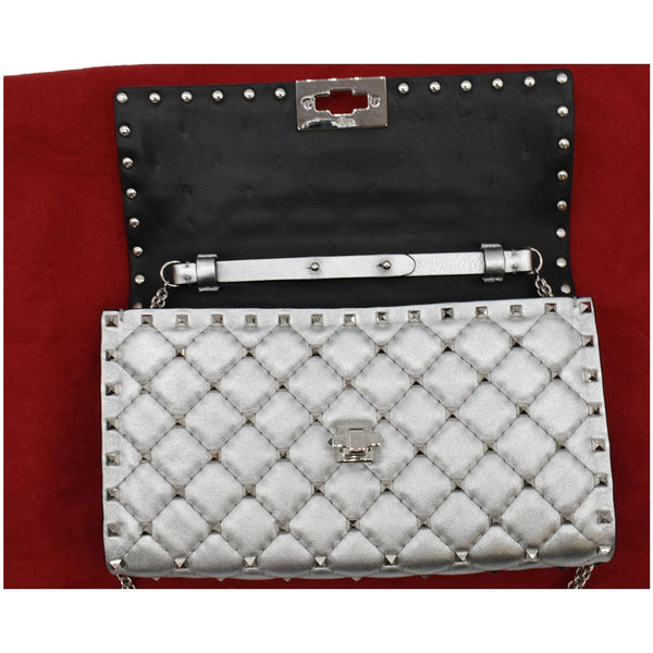 VALENTINO Rockstud Spike Nappa Leather Clutch Bag Metallic Silver