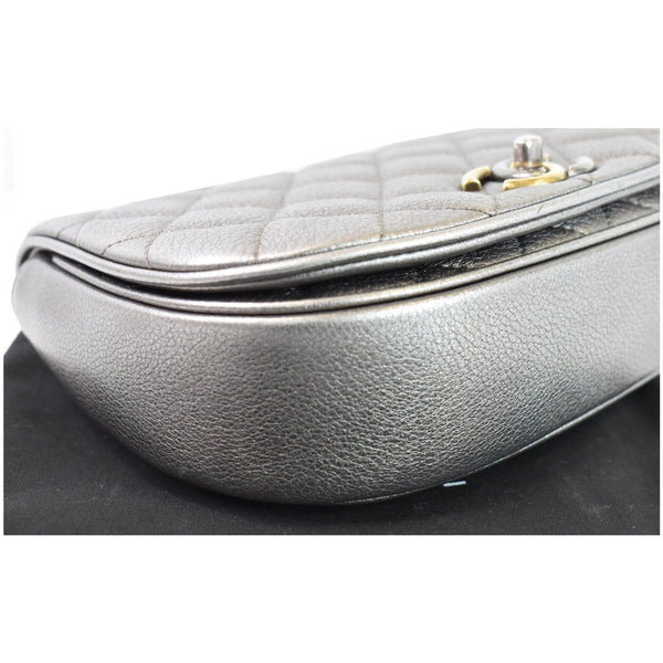 CHANEL Casual Pocket Flap Caviar Messenger Shoulder Bag Silver