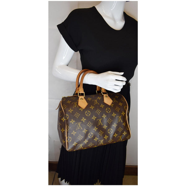 LOUIS VUITTON Speedy 25 Monogram Canvas Satchel Bag Brown