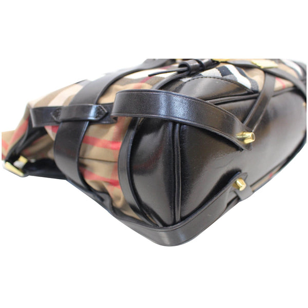 BURBERRY Bridle House Check Canvas Gosford Hobo Bag Black