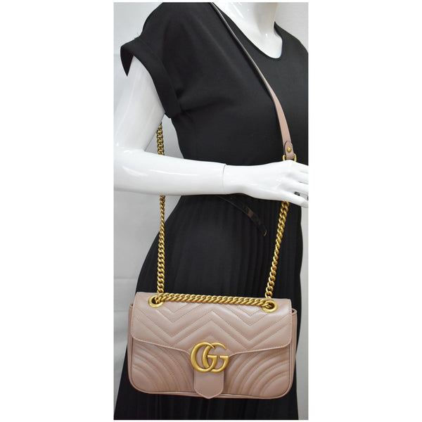 GUCCI GG Marmont Small Matelasse Leather Crossbody Bag Nude 443497