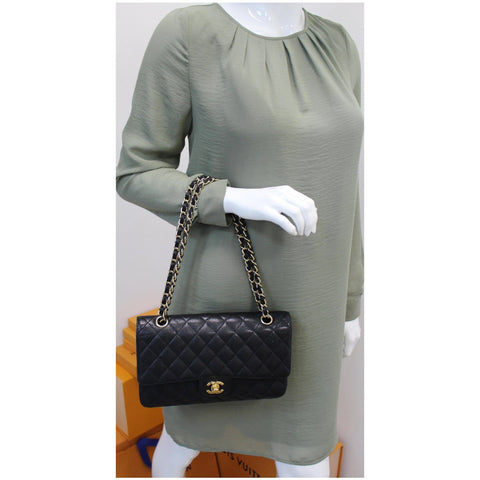 CHANEL Classic Medium Flap Caviar Leather Shoulder Bag Black