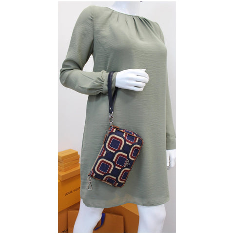 PRADA Check Printed Wristlet Pouch Multicolor