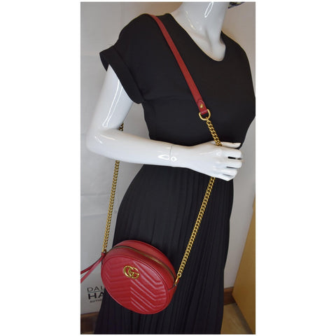 Gucci GG Marmont Mini Round Leather Crossbody Chain Bag