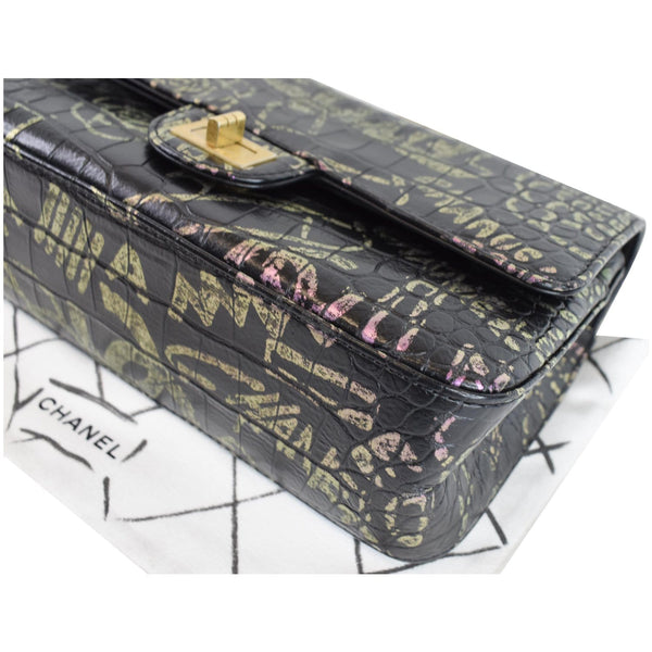 CHANEL Reissue 2.55 Flap Crocodile Embossed Graffiti Shoulder Bag Black