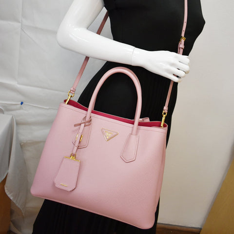 PRADA Double Handle Saffiano Leather Tote Bag Petal Pink